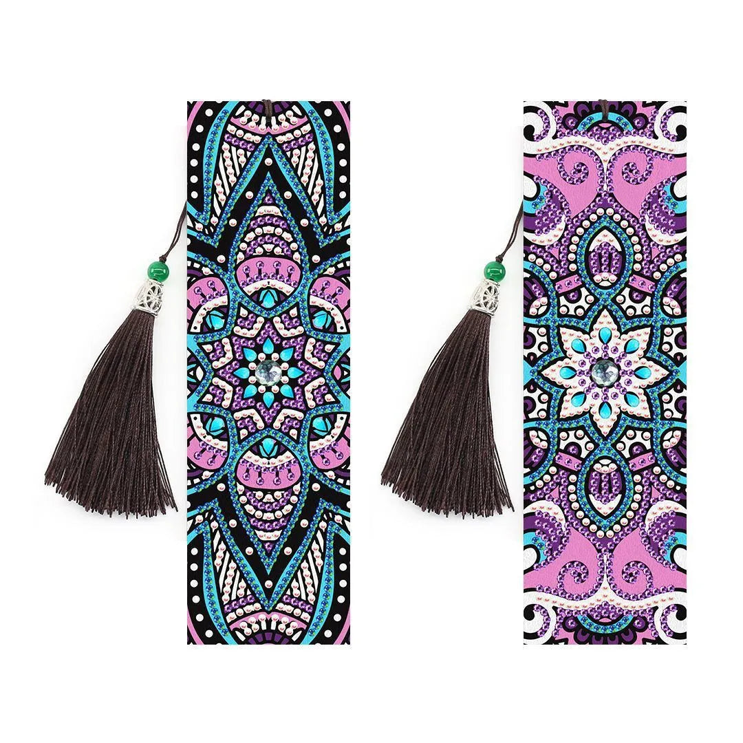 5D diamond painting DIY bookmark kit with pendant charm on 6x21 cm PU canvas.