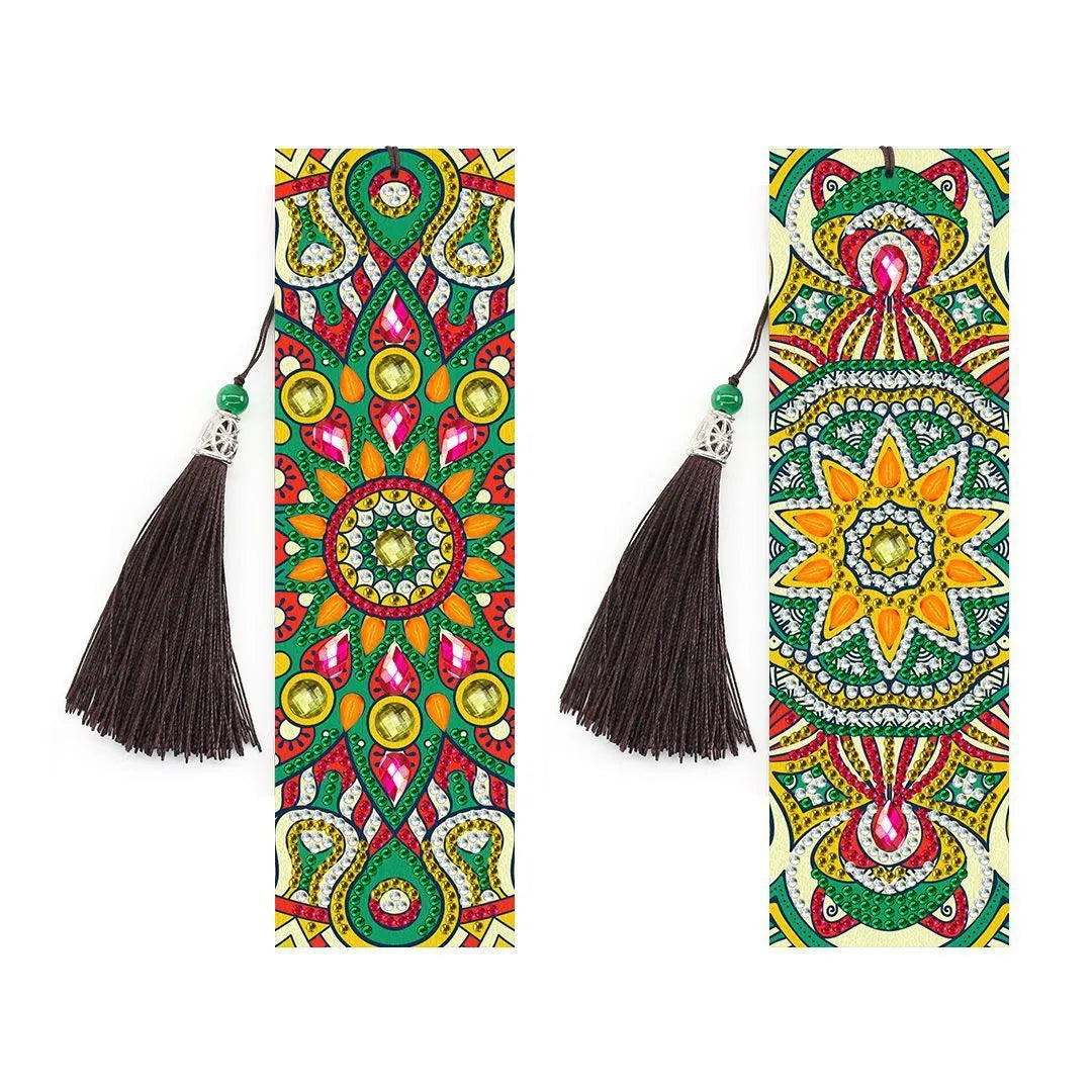 5D diamond painting DIY bookmark kit with pendant charm on 6x21 cm PU canvas.