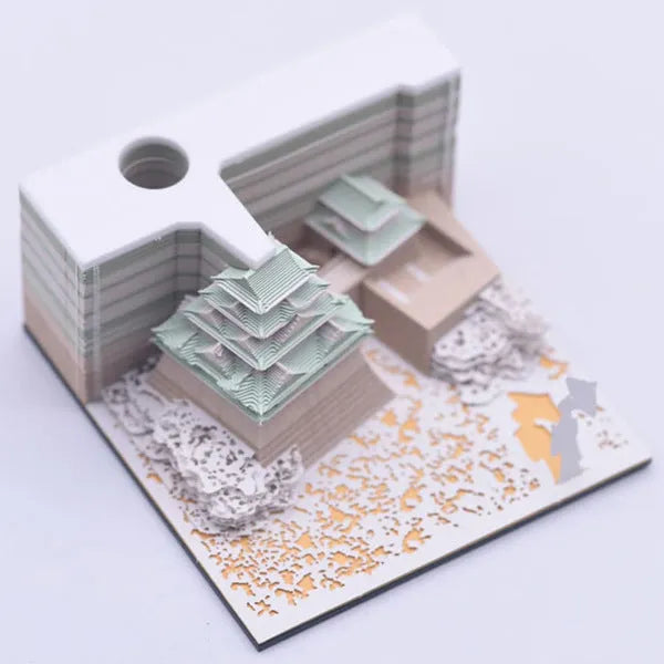 3D paper model kit of the Tianshou Tower from Spirited Away with laser-cut components in gold, pink, or white