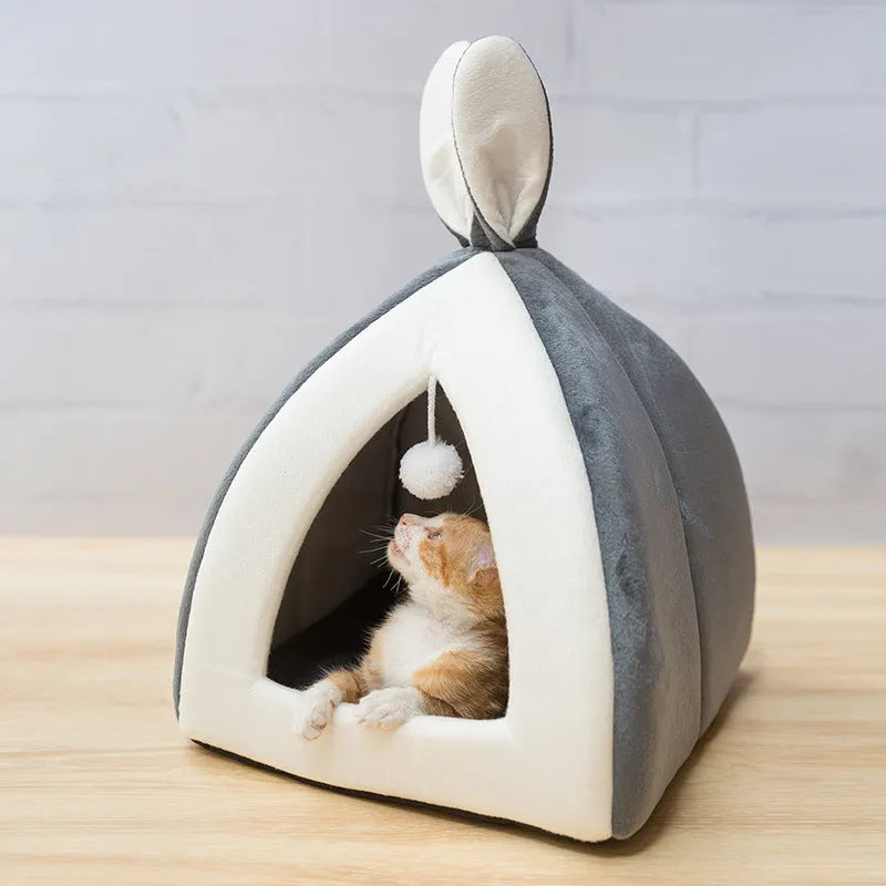 Cloth cat house pet nest for cats and small dogs, available in grey, pink, or yellow and sizes S to XL