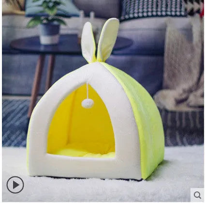 Grey cloth cat house villa, an enclosed pet bed for cats or small dogs.