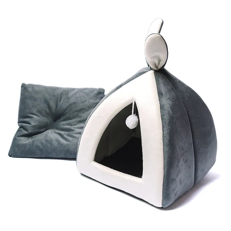 Cloth cat house pet nest for cats and small dogs, available in grey, pink, or yellow and sizes S to XL