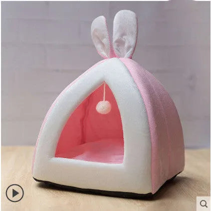 Grey cloth cat house villa, an enclosed pet bed for cats or small dogs.