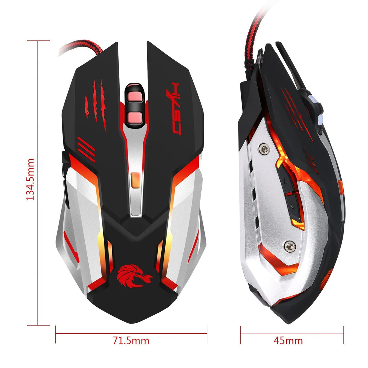 Wired USB optical gaming mouse, matte black, 5500 dpi, six keys, four-way wheel, 13.45 x 7.15 x 4.5cm