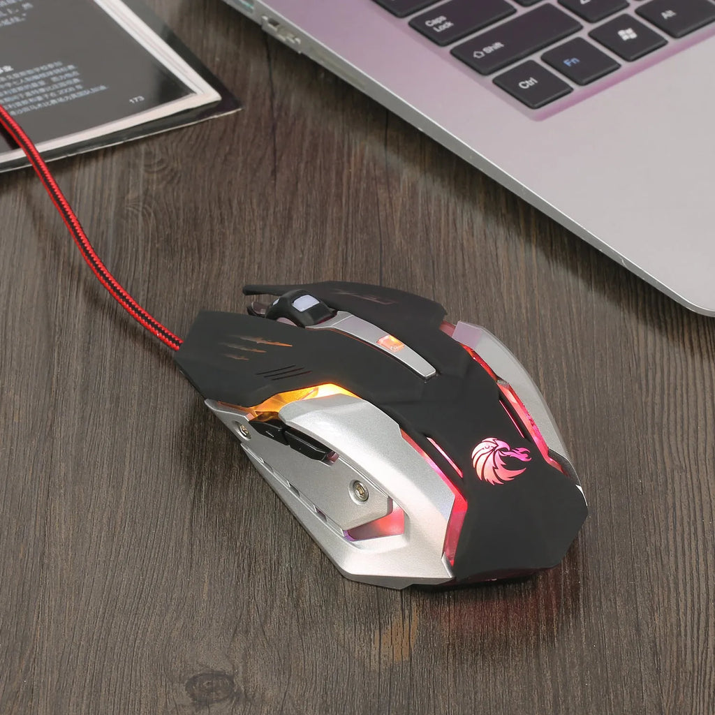 Wired USB optical gaming mouse, matte black, 5500 dpi, six keys, four-way wheel, 13.45 x 7.15 x 4.5cm