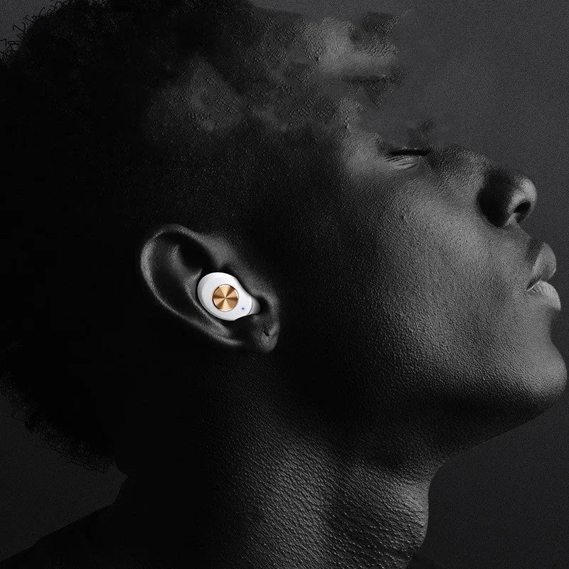 Wireless Bluetooth Mini TWS earbuds in black, white, and dark green with their compact charging case.
