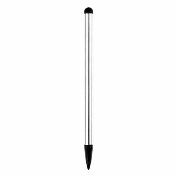 Silver dual-purpose touch screen pen with resistive and capacitive tips for mobile phones