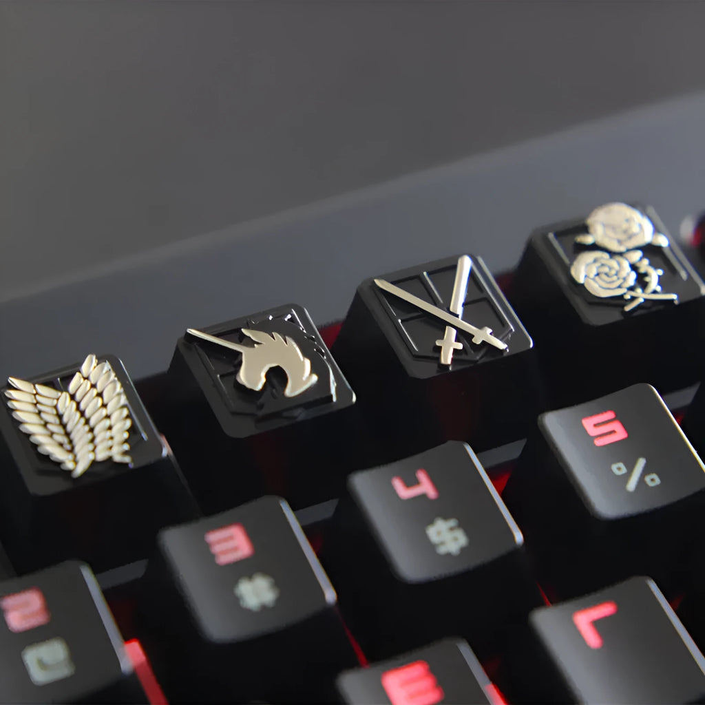 Gold embossed zinc-aluminum alloy metal keycap, R4 height, 18x18x11mm, for MX axis mechanical keyboard, with tinplate box and key puller.