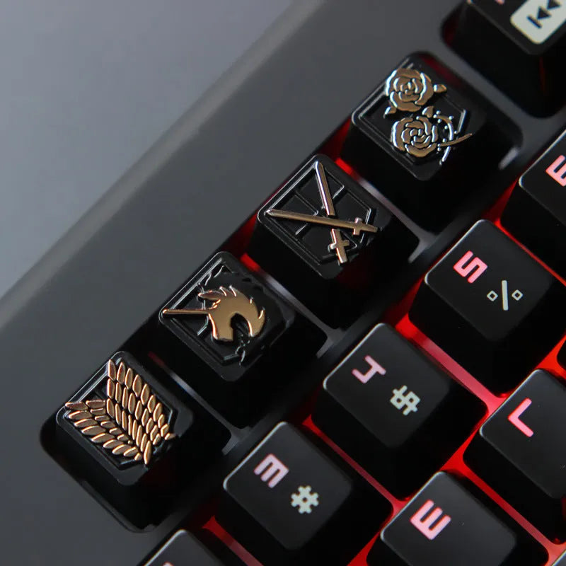 Gold embossed zinc-aluminum alloy metal keycap, R4 height, 18x18x11mm, for MX axis mechanical keyboard, with tinplate box and key puller.