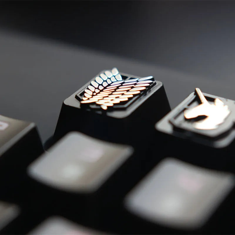 Gold embossed zinc-aluminum alloy metal keycap, R4 height, 18x18x11mm, for MX axis mechanical keyboard, with tinplate box and key puller.