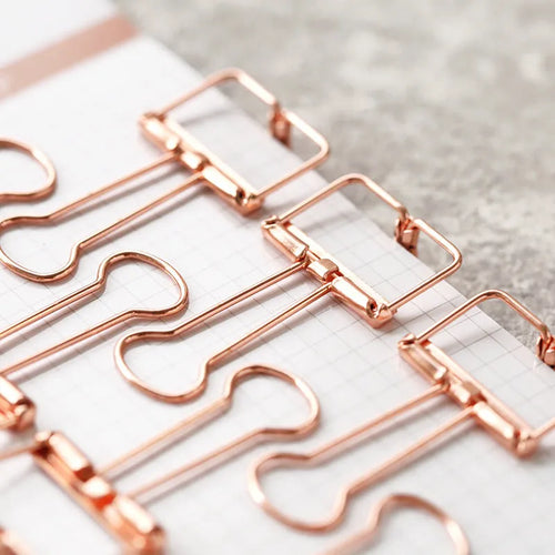 Rose gold metal binder set showing small and large ticket holder folders for test papers and documents