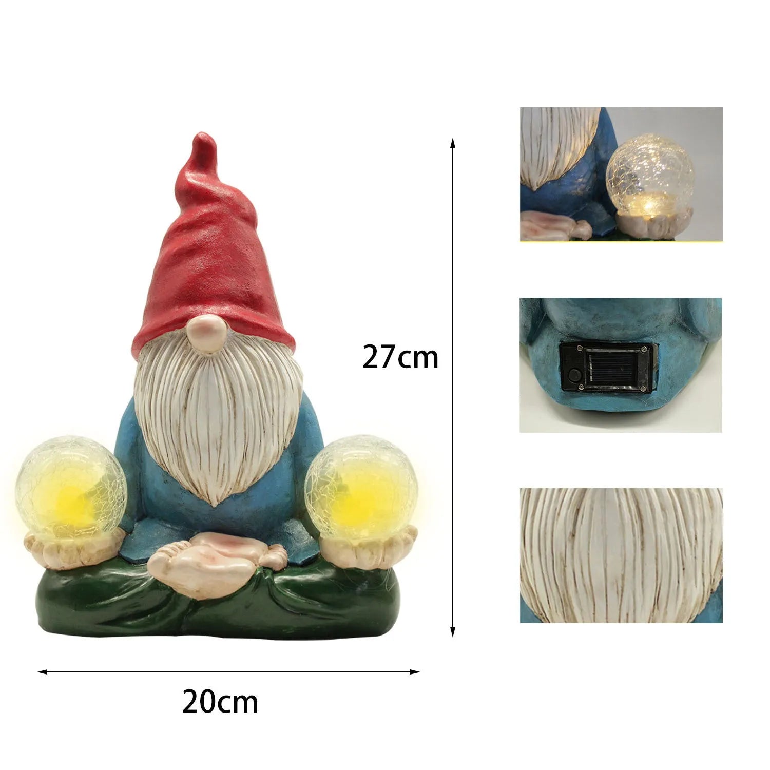 Solar LED resin dwarf doll garden ornament with faceless old man design for outdoor decoration