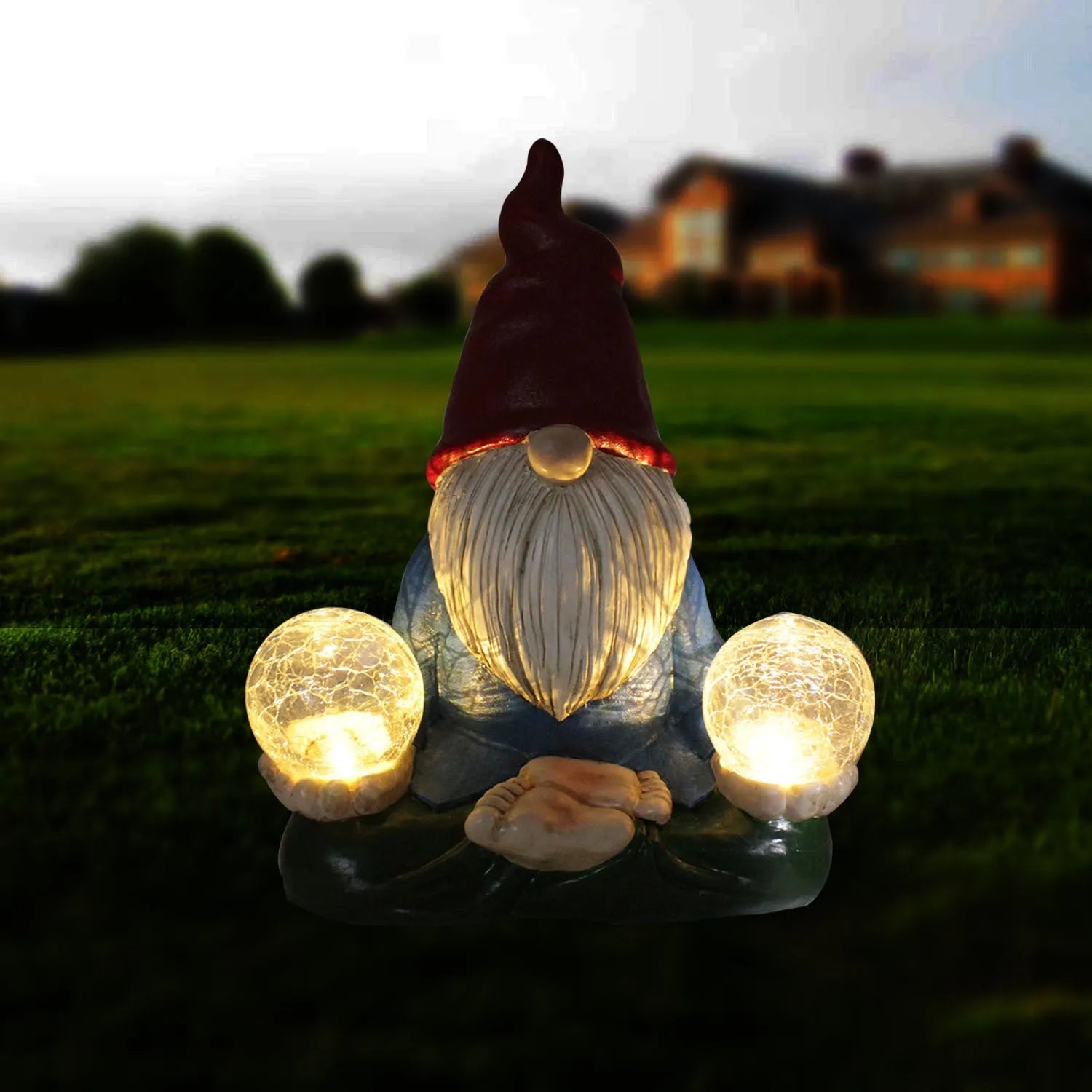 Solar LED resin dwarf doll garden ornament with faceless old man design for outdoor decoration