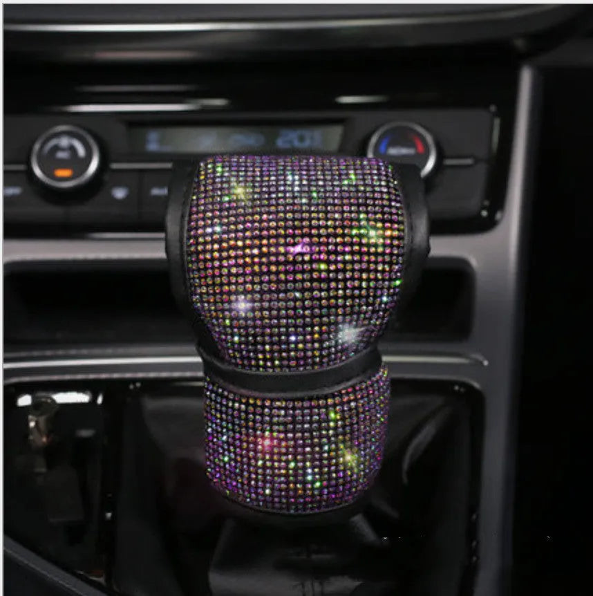 Car gear set with diamond-studded hot drilling handbrake cover and gear grip decoration