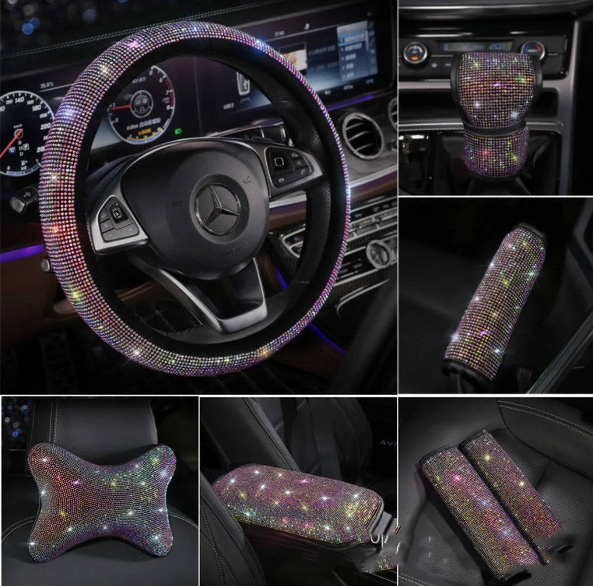 Car gear set with diamond-studded hot drilling handbrake cover and gear grip decoration