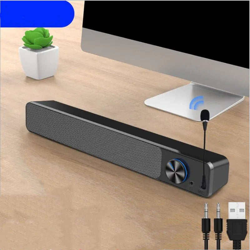 Black and white desktop wired computer speaker with ABS PC enclosure and 2.0 channel audio