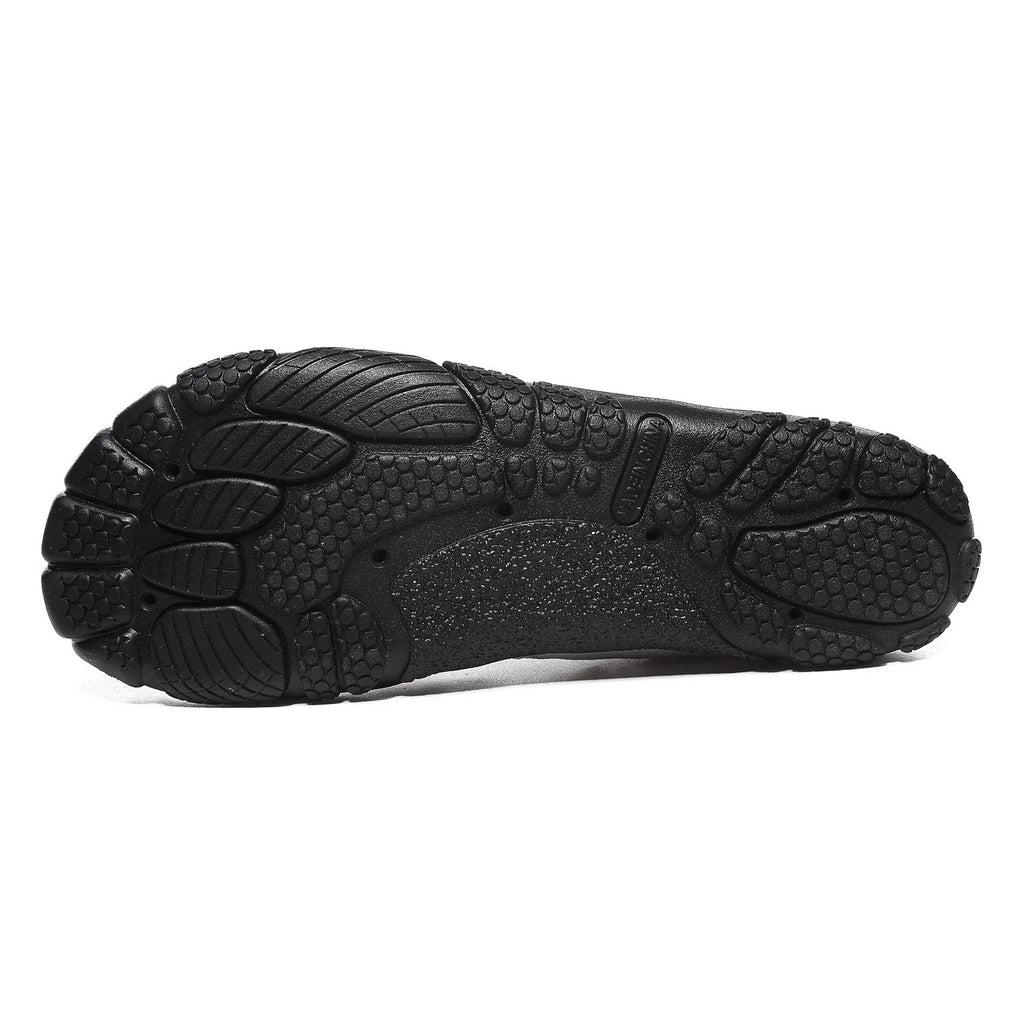 Cross border outdoor water shoes with elastic band, mesh upper, and rubber sole in black, grey, dark blue, or purple.