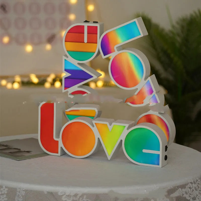 LOVE colourful LED letter light night light in PVC shell, purple red blue options, 36cm width, manual switch