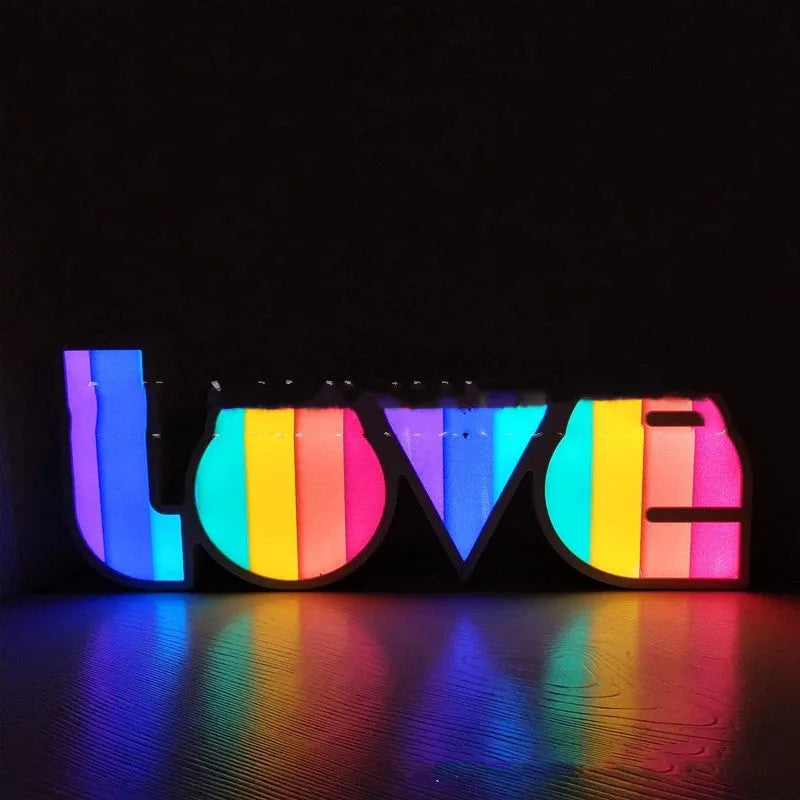 LOVE colourful LED letter light night light in PVC shell, purple red blue options, 36cm width, manual switch