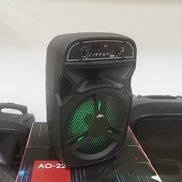 Black portable Bluetooth speaker for outdoor square dancing with 15-metre wireless range