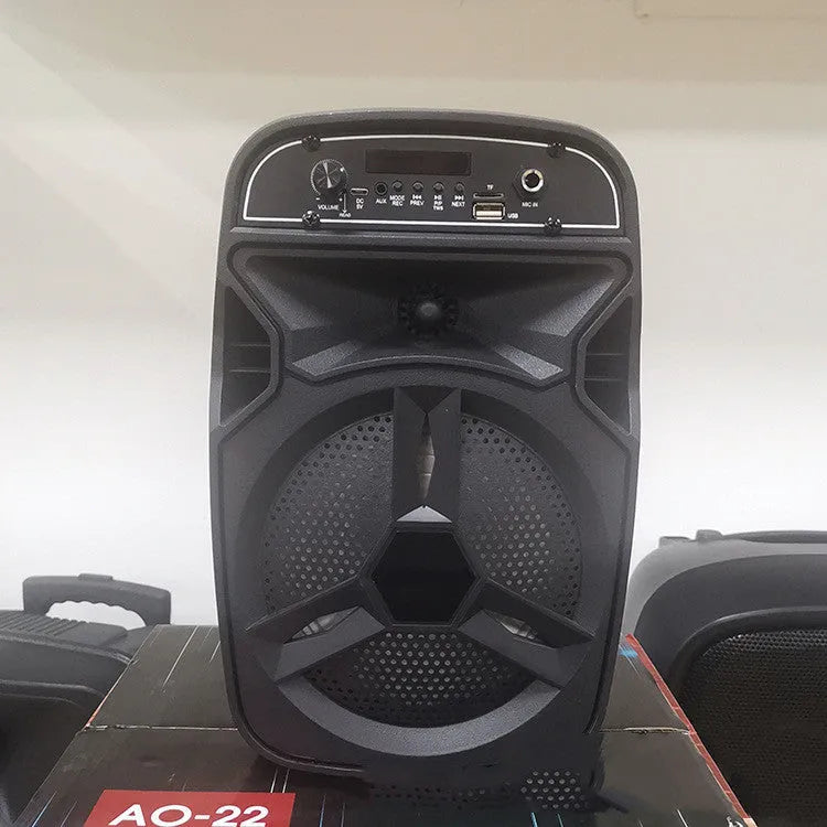 Black portable Bluetooth speaker for outdoor square dancing with 15-metre wireless range