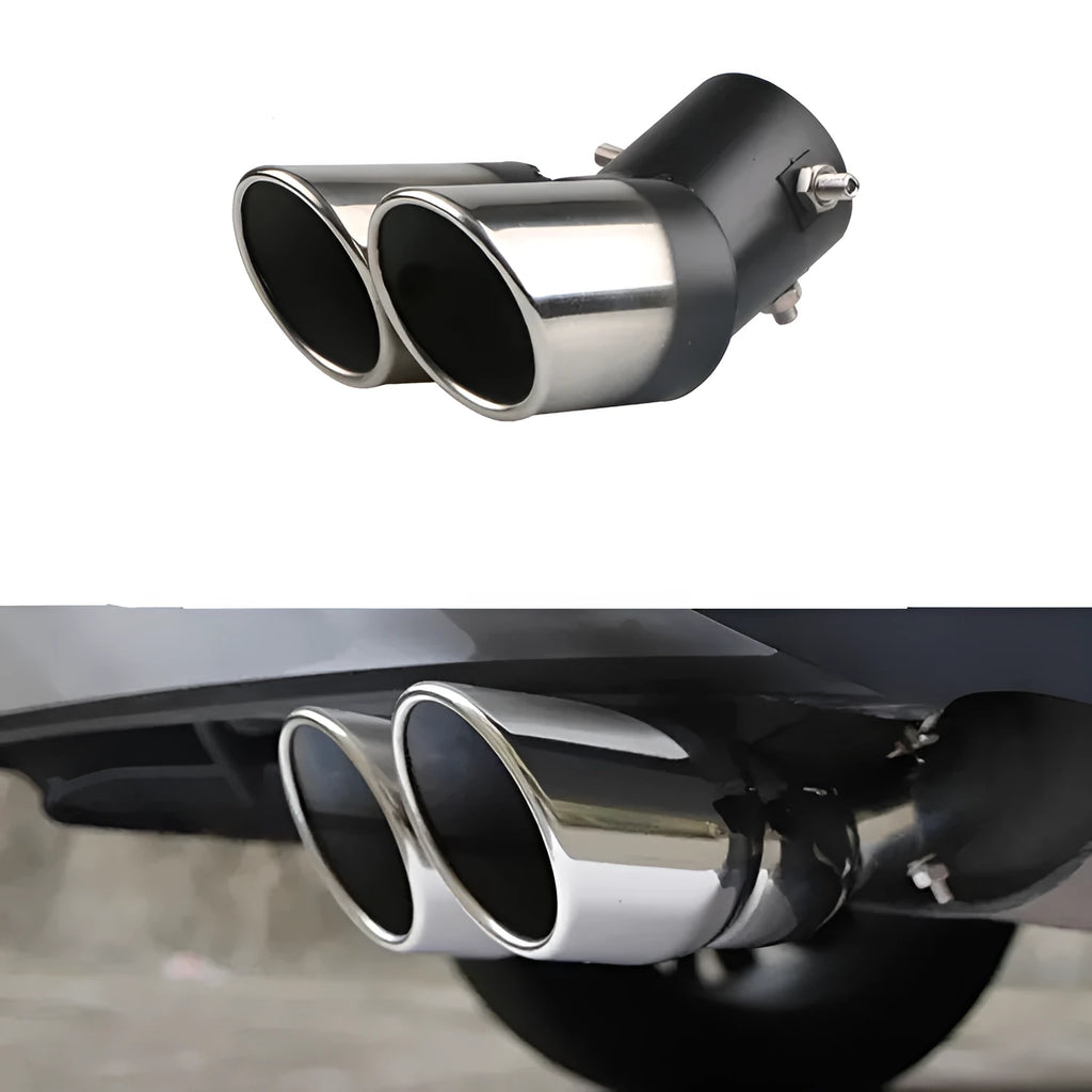 Stainless steel car exhaust tail throat with curved roasted blue bend, 63mm inlet, oblique mouth, 320g
