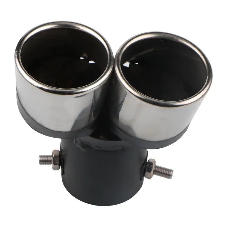 Stainless steel car exhaust tail throat with curved roasted blue bend, 63mm inlet, oblique mouth, 320g