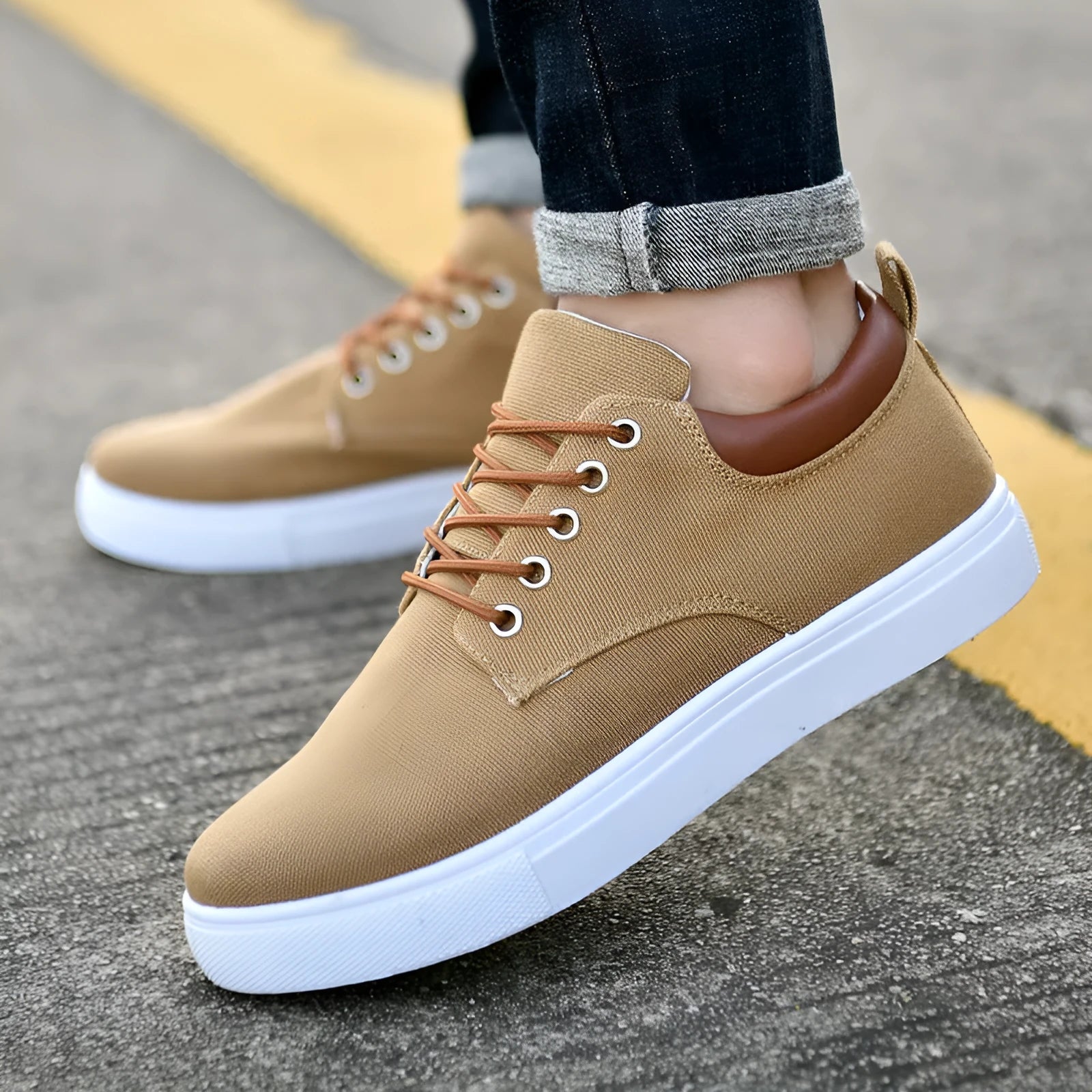 Canvas shoes for men with super high heel, high-top, back tie closure, available in black