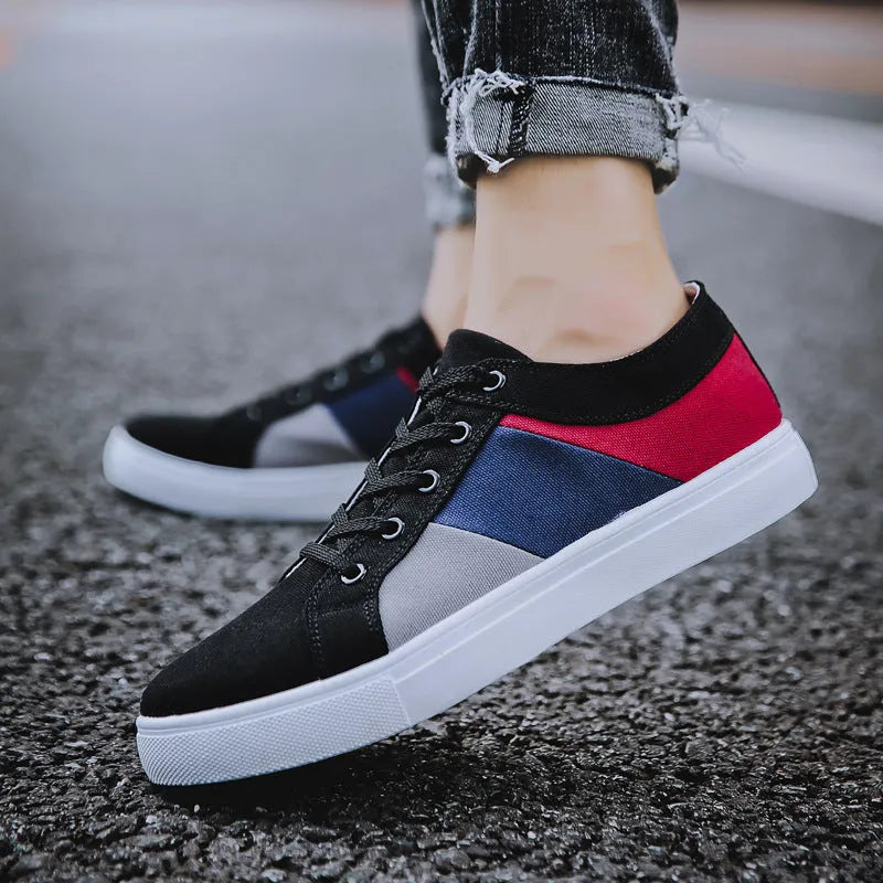 Canvas shoes for men with super high heel, high-top, back tie closure, available in black