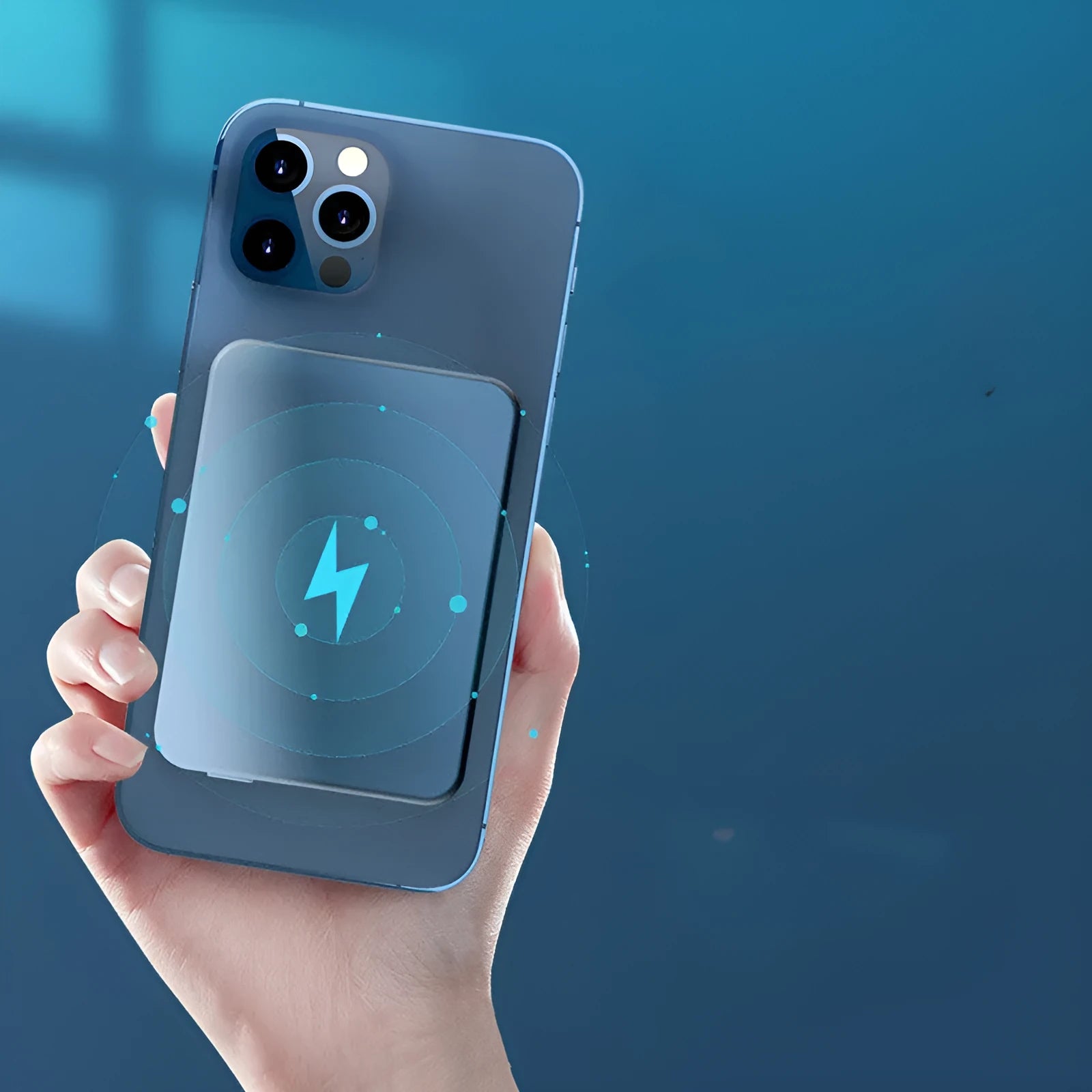 Silver aluminium wireless magnetic charging power bank showing USB-C port and compact size.