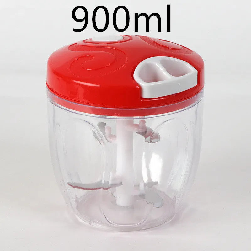 Green manual kitchen chopper with stainless steel blades and a 500ml plastic container.