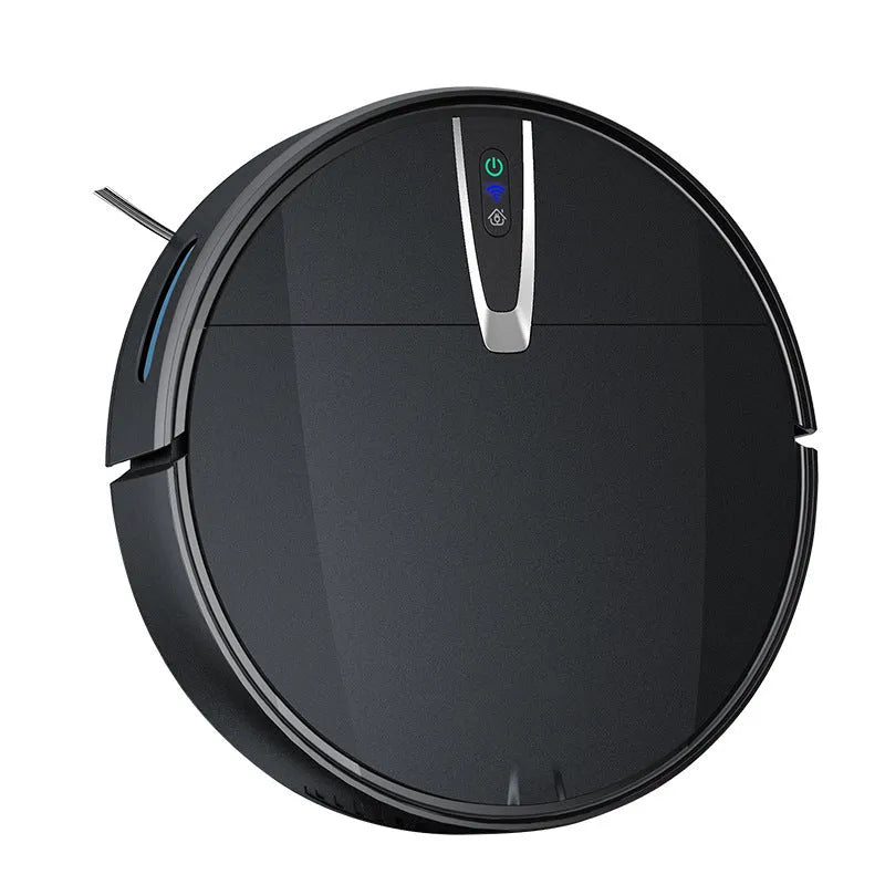Ultra-thin black and white robotic vacuum cleaner with charging dock and remote control