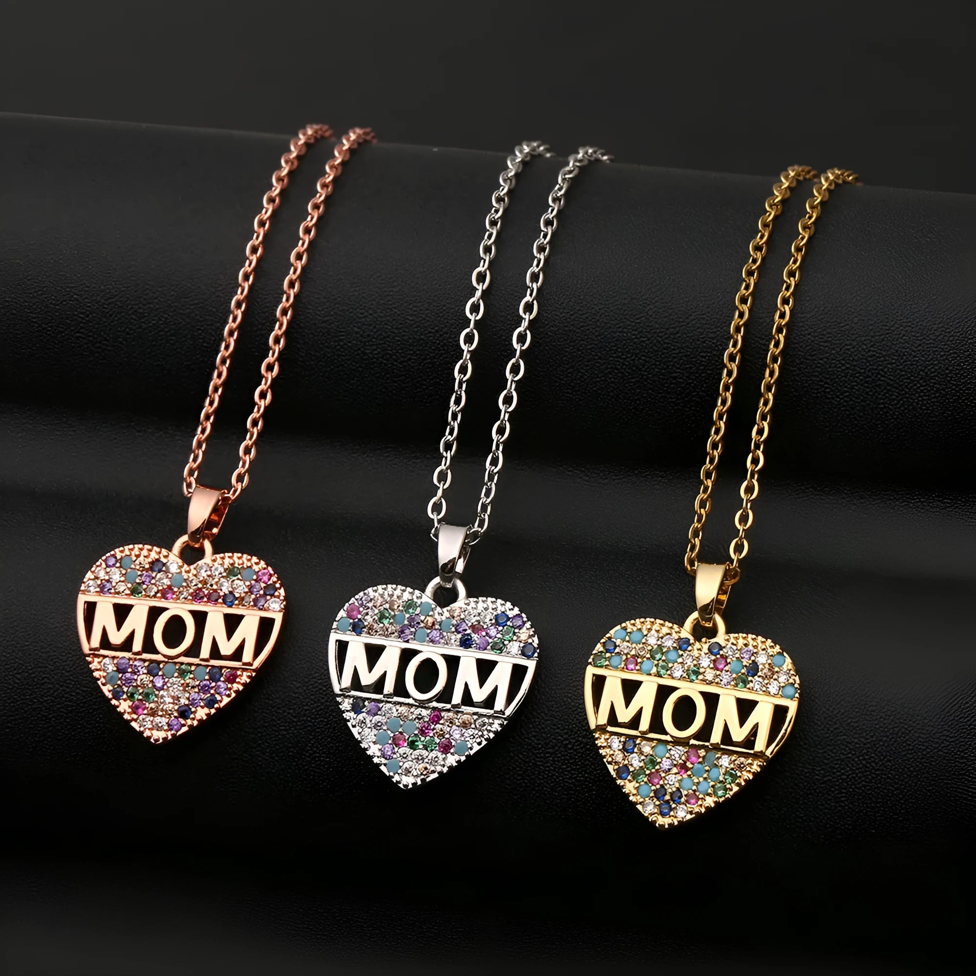 Gold copper heart cubic zirconia pendant necklace on 45+5cm chain