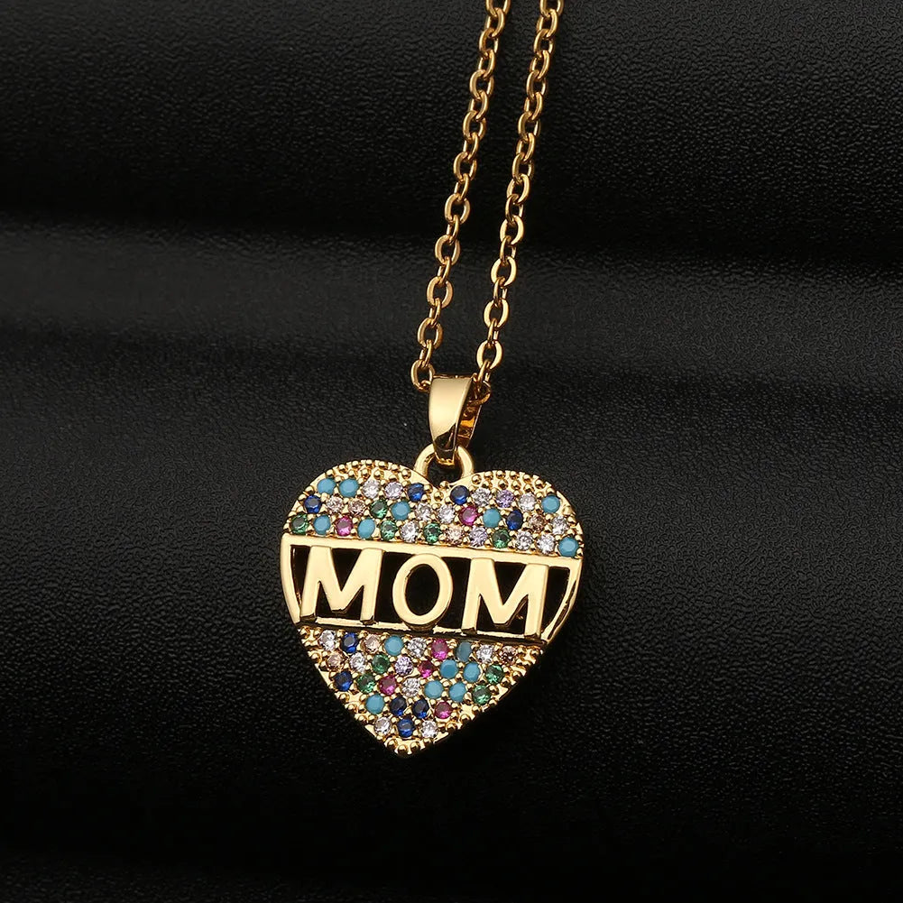 Gold copper heart cubic zirconia pendant necklace on 45+5cm chain