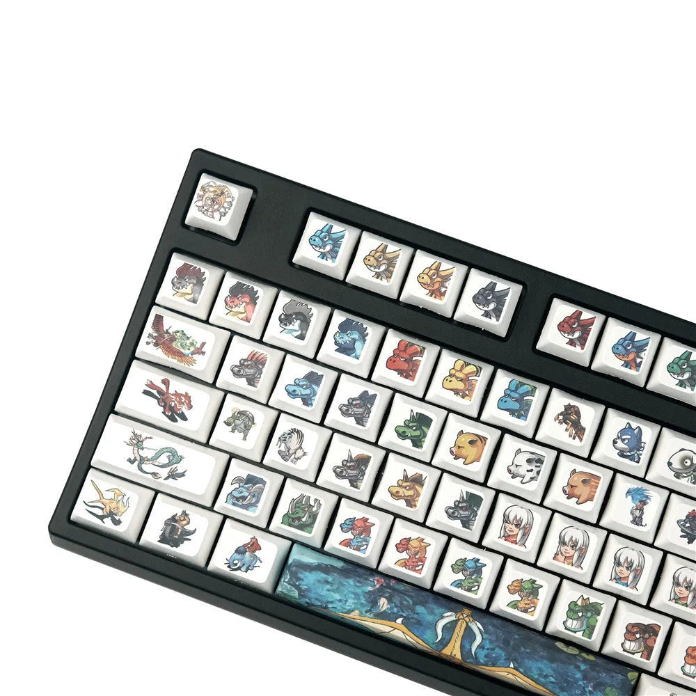 Single Xda profile mechanical keyboard keycap with a colourful Little Monster cartoon character and multimedia symbols.