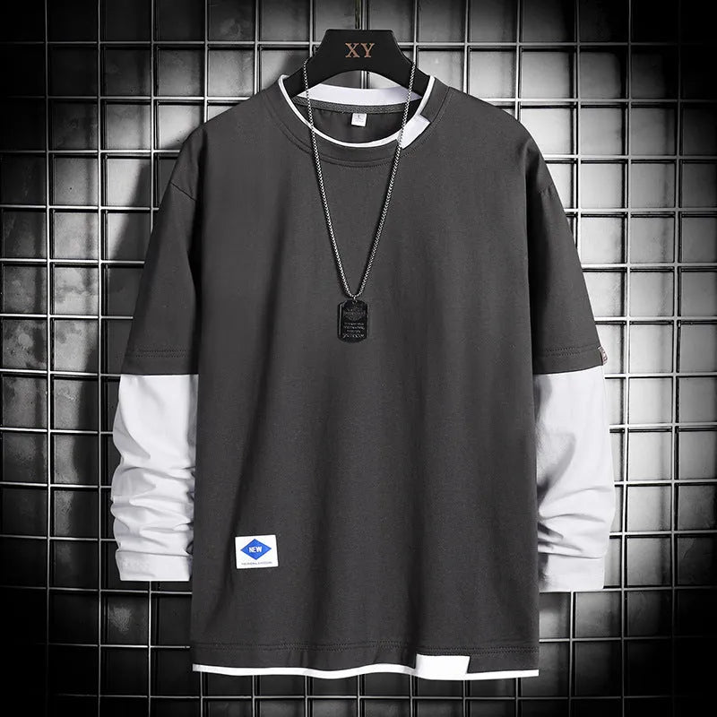 Women's autumn bottoming shirt with long sleeves and round neck in plain solid colour