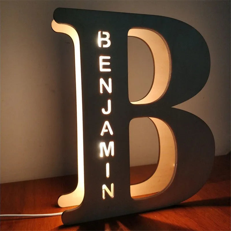 Wooden letter lamp pendulum lamp personalised custom decorative LED wood shell ornament