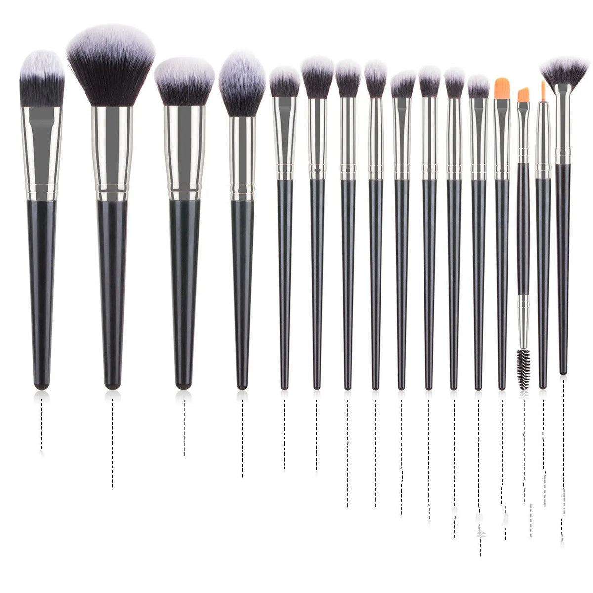 16-piece makeup brush set with foundation and eye brushes, man-made fibre bristles, 19cm plastic handles