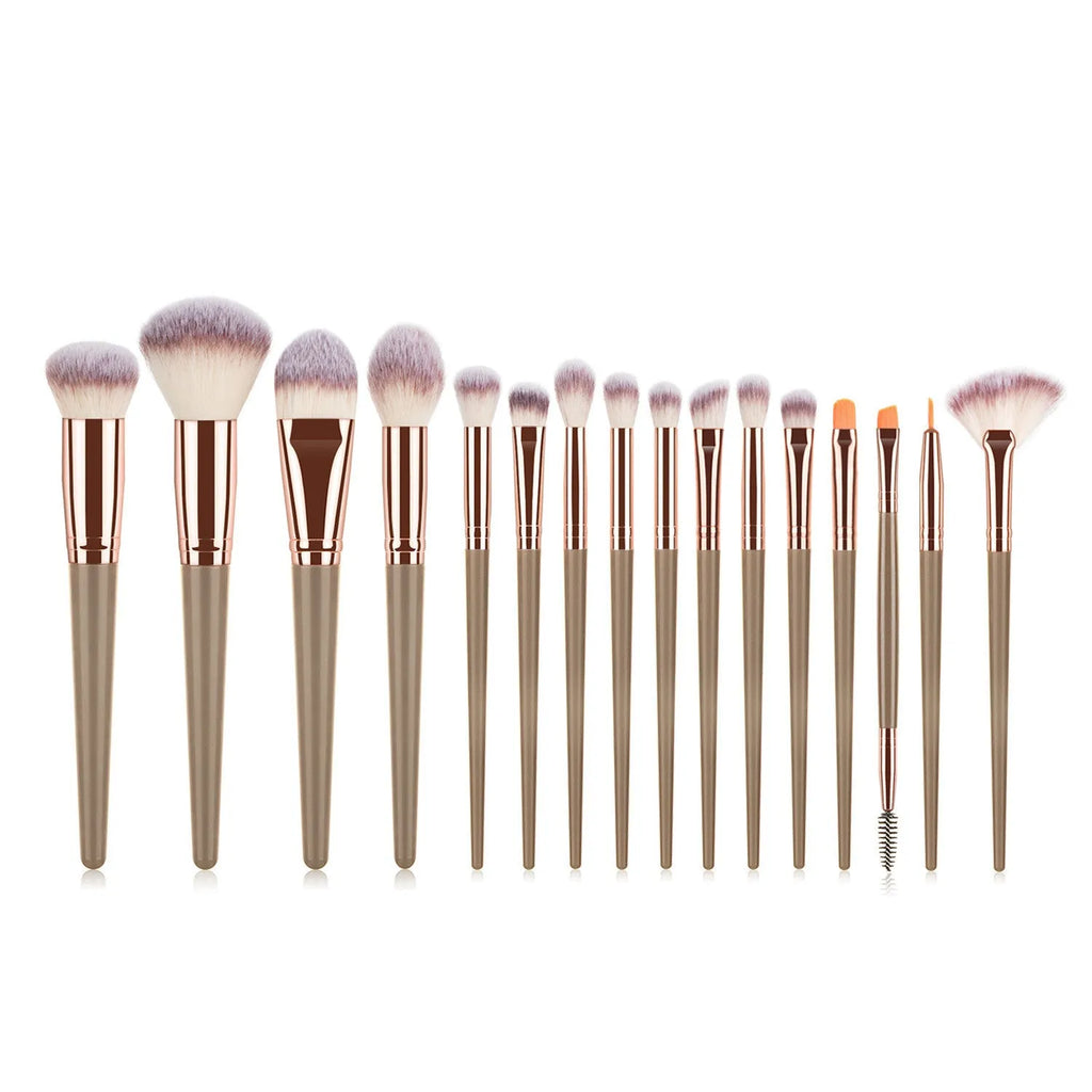 16-piece makeup brush set with foundation and eye brushes, man-made fibre bristles, 19cm plastic handles