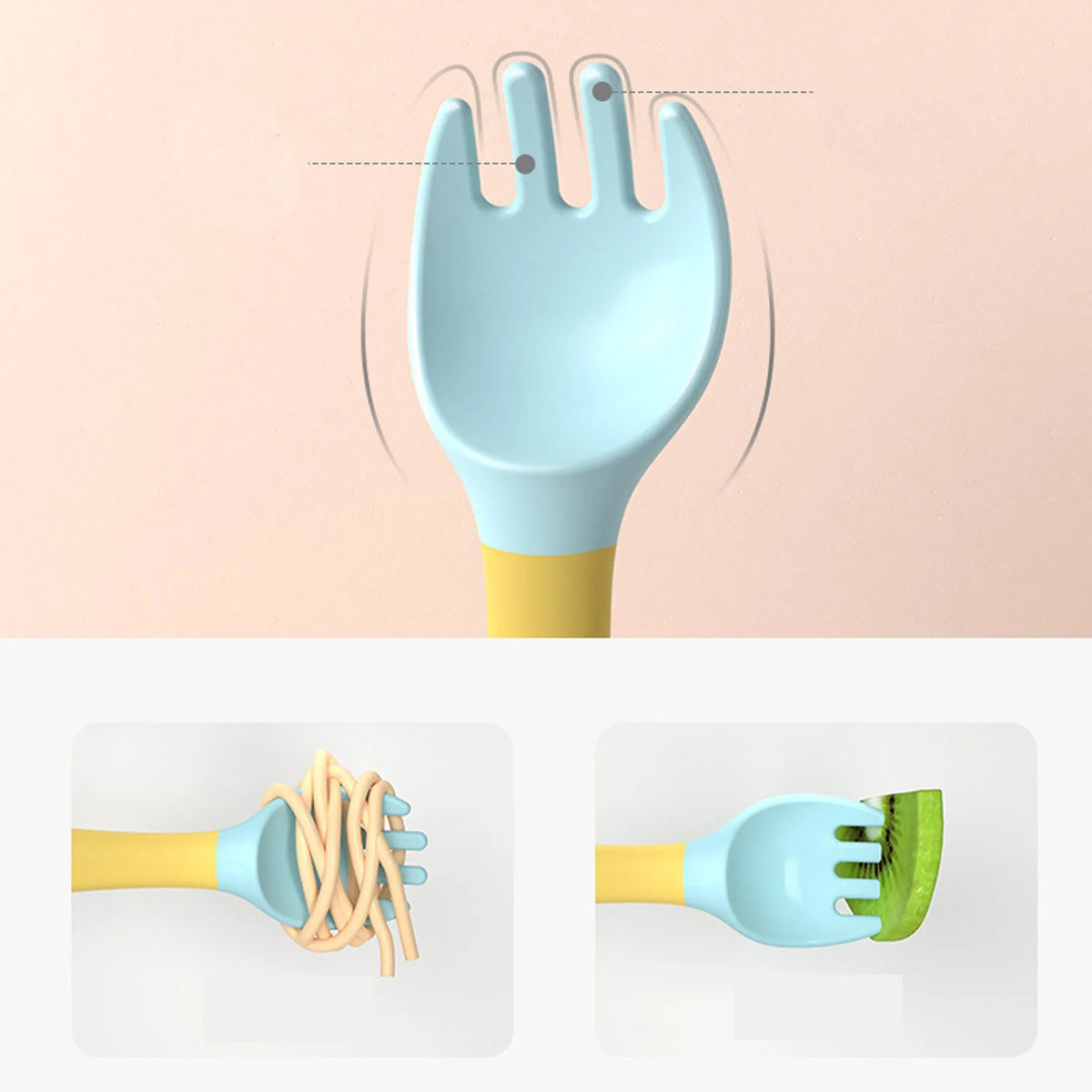 Bendable baby spoon and fork set in three colours, food-grade PP and TPE, 14cm length for toddler self-feeding