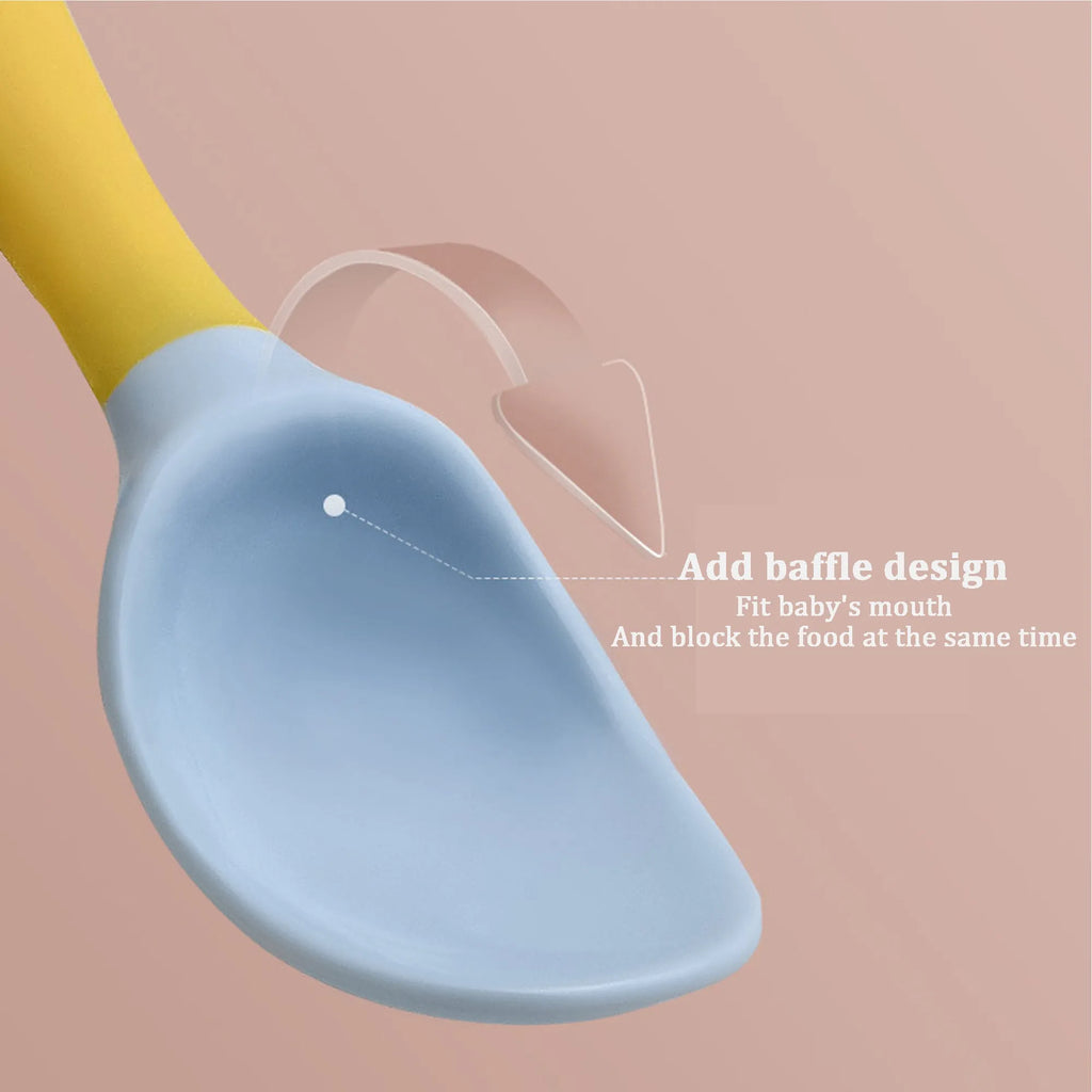 Bendable baby spoon and fork set in three colours, food-grade PP and TPE, 14cm length for toddler self-feeding