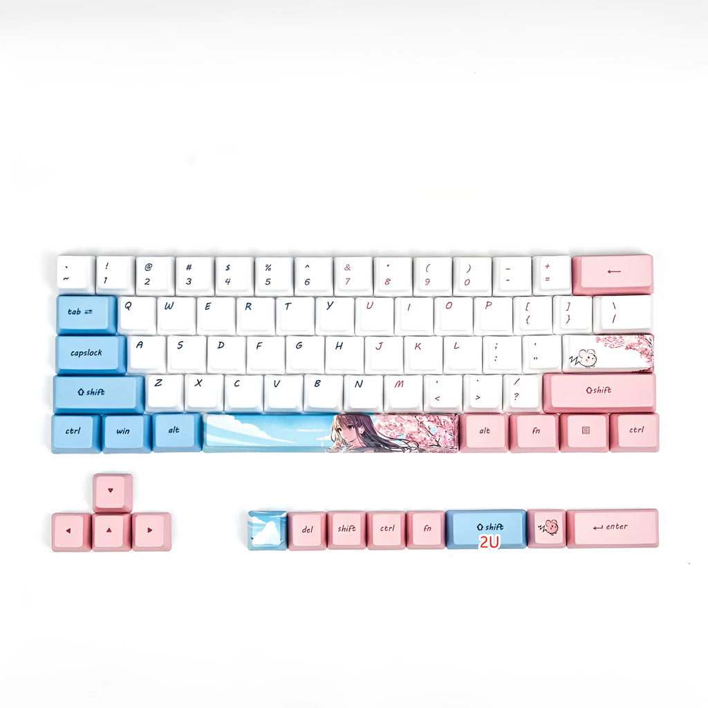 Pink anime cherry blossom PBT keycaps for GK61 mechanical keyboard