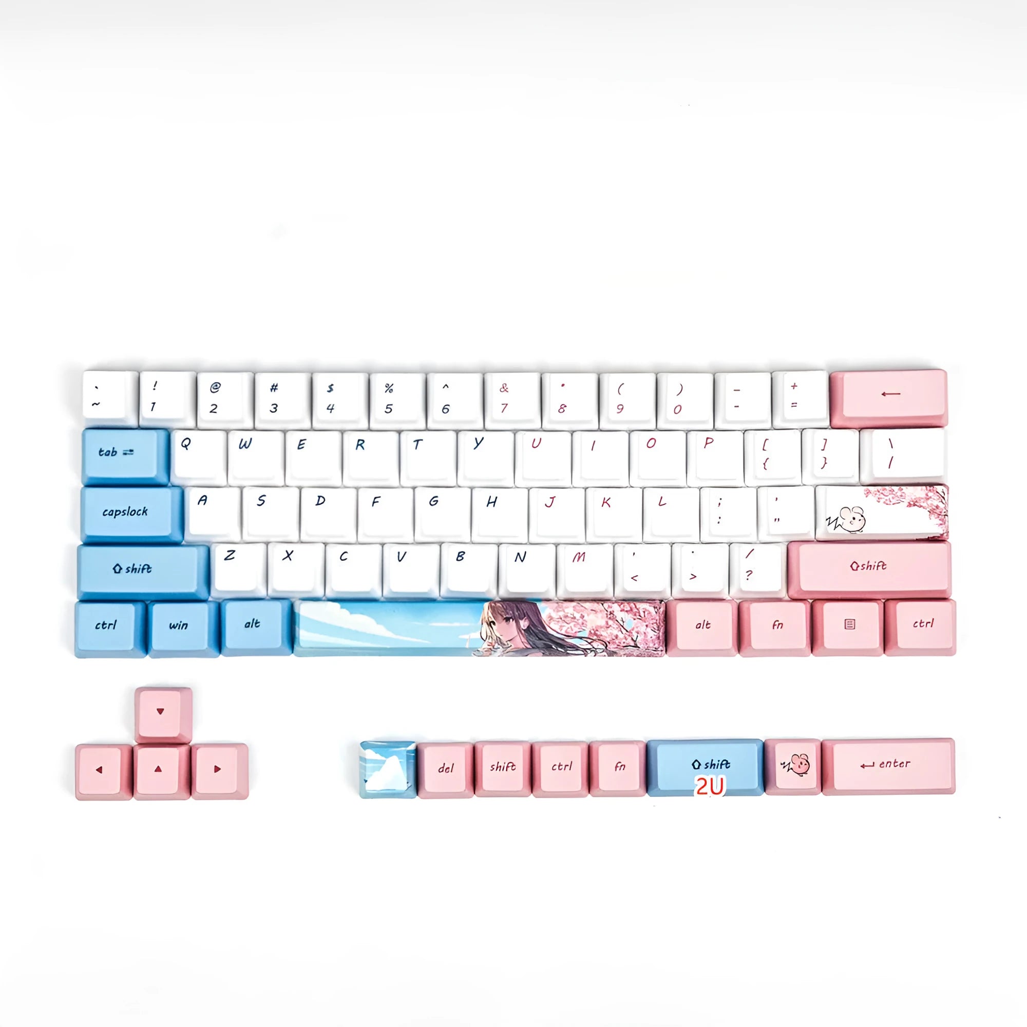 Pink anime cherry blossom PBT keycaps for GK61 mechanical keyboard