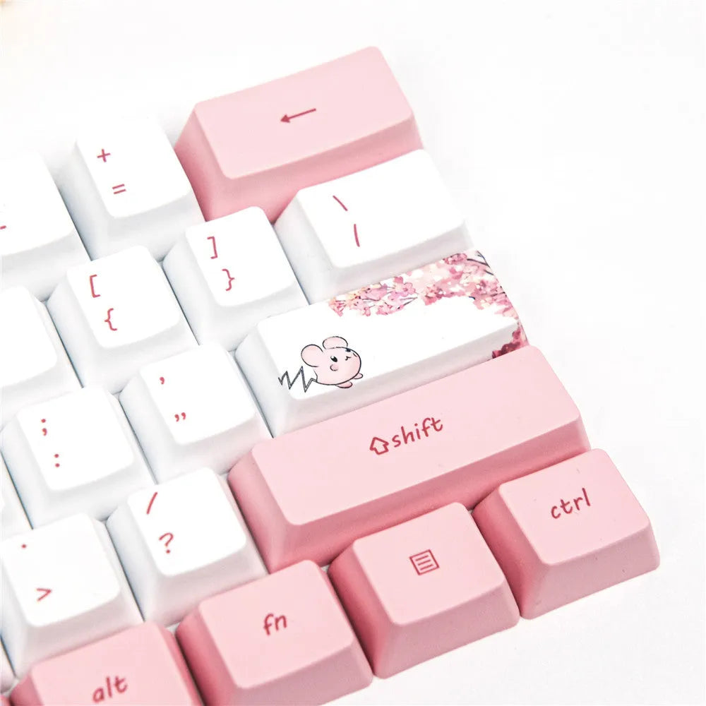 Pink anime cherry blossom PBT keycaps for GK61 mechanical keyboard