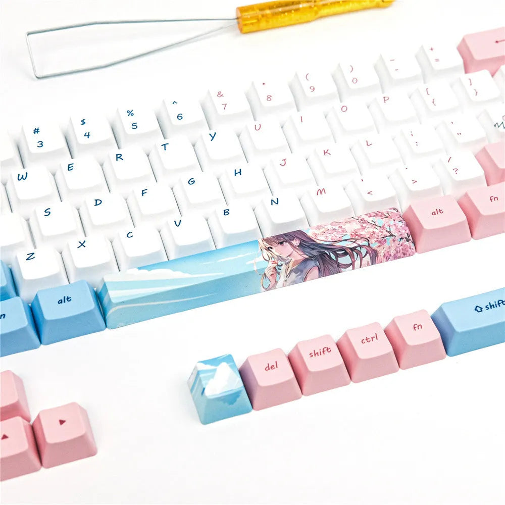 Pink anime cherry blossom PBT keycaps for GK61 mechanical keyboard