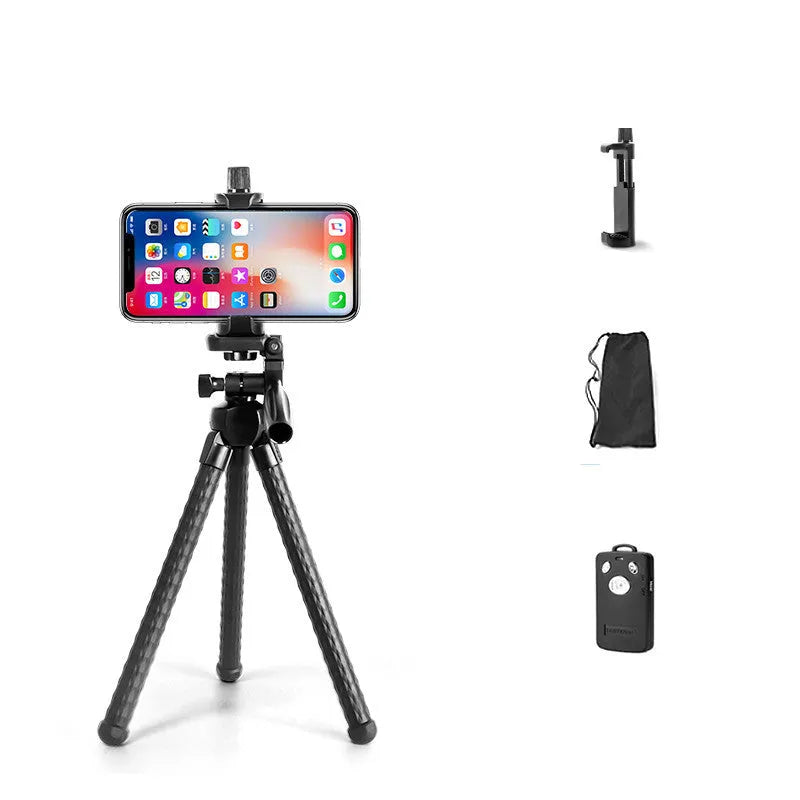 Octopus tripod stand with flexible rubber legs and large phone holder for iPhone live streaming and selfies