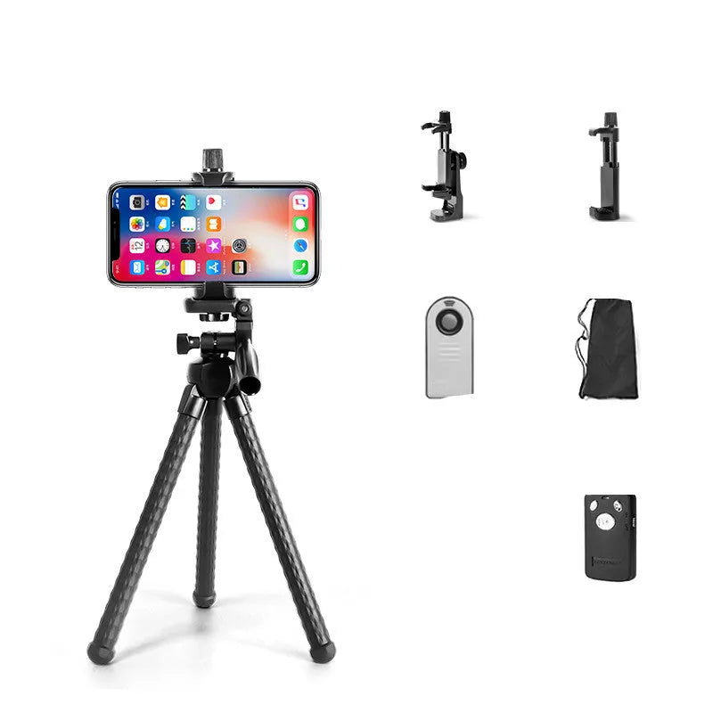 Octopus tripod stand with flexible rubber legs and large phone holder for iPhone live streaming and selfies