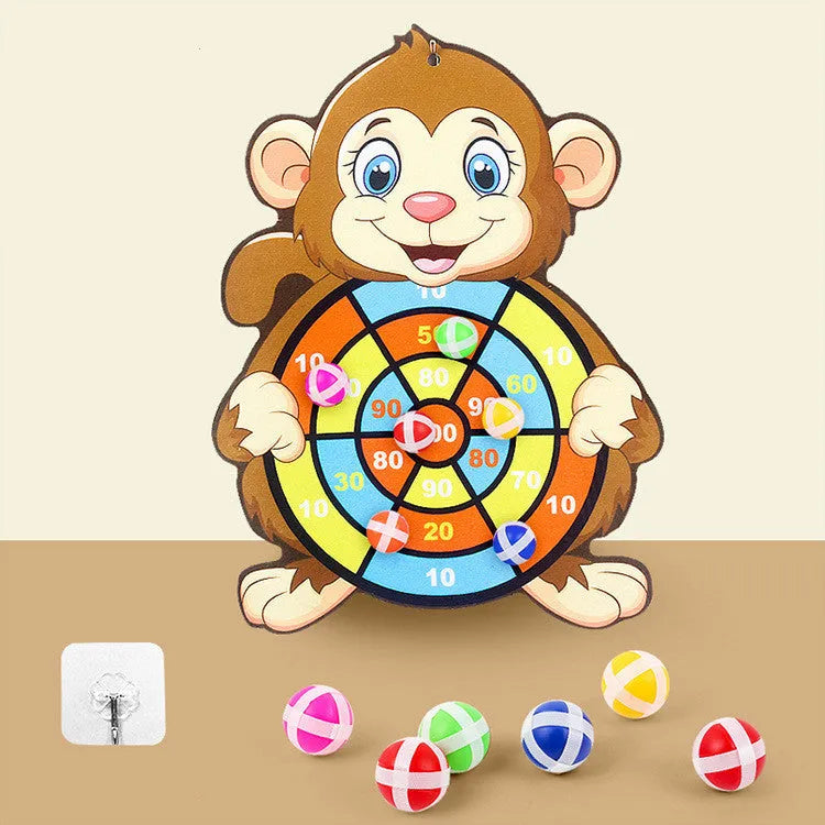 Colourful children's cartoon sticky ball dart board with velcro balls and hook