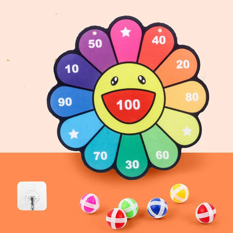 Colourful children's cartoon sticky ball dart board with velcro balls and hook