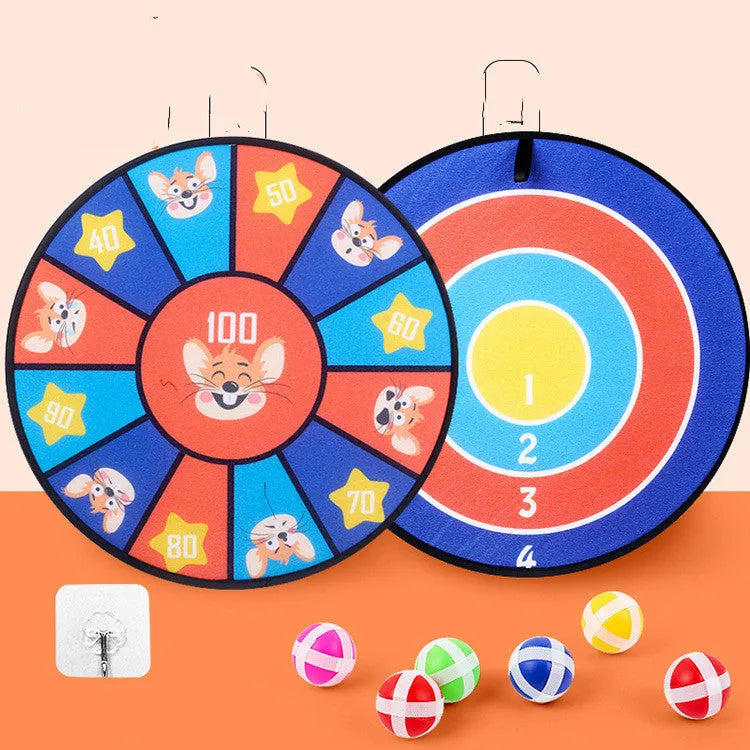 Colourful children's cartoon sticky ball dart board with velcro balls and hook
